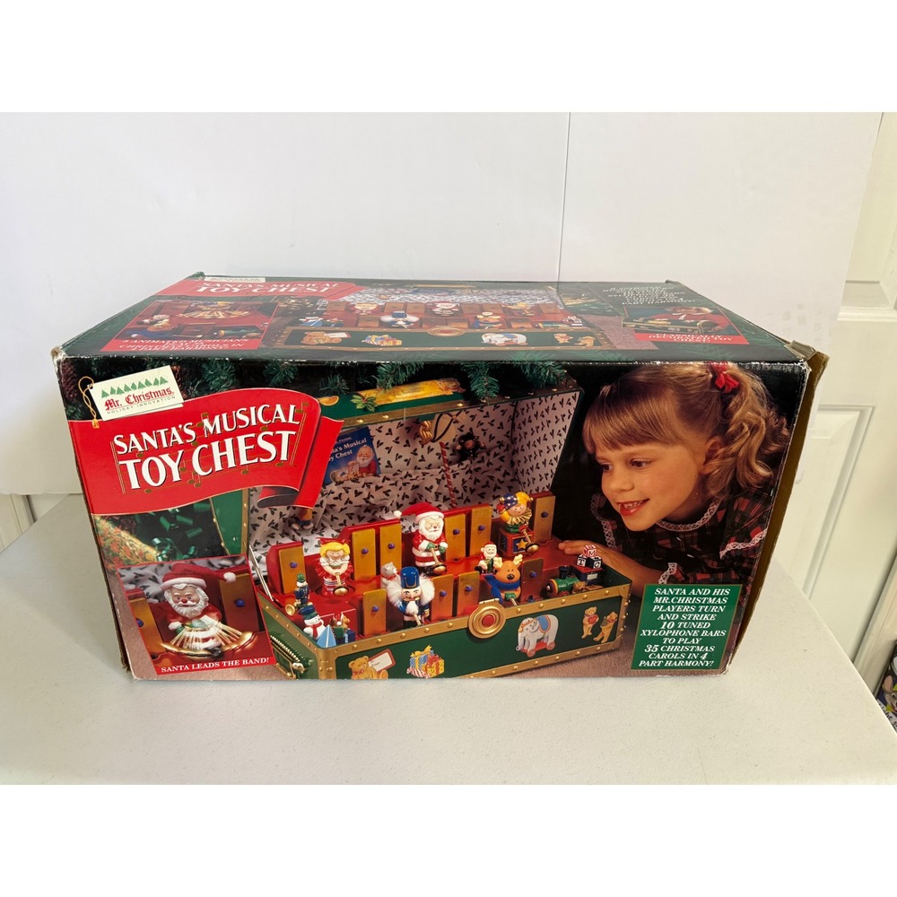 Vintage 1994 Mr Christmas Santa's Musical Toy Chest Animated 35 Carols Xylophone